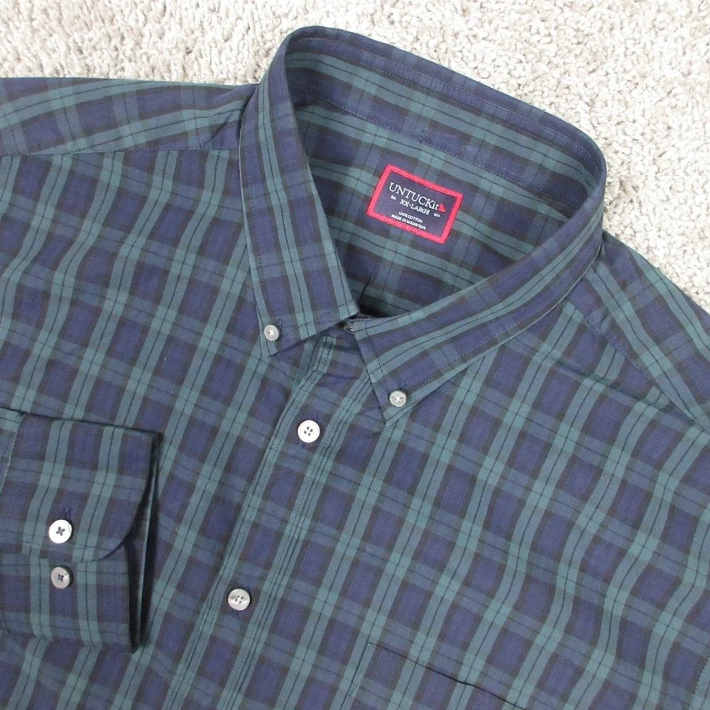 Untuckit Shirt‎ Mens 2XL Blue Green Plaid Sylvaner Red Cotton Button Up EUC